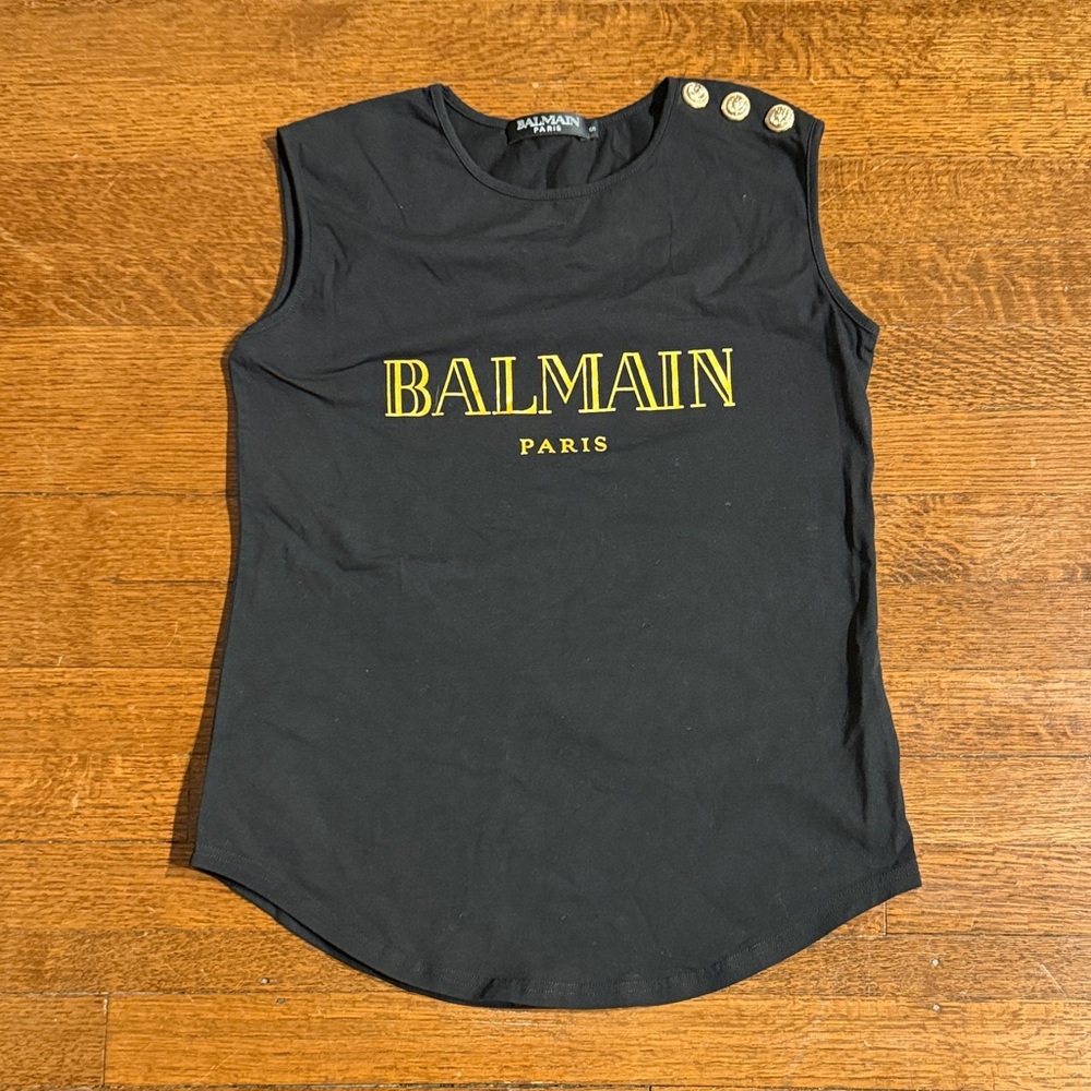 Black Sleeveless Top with Gold Accents